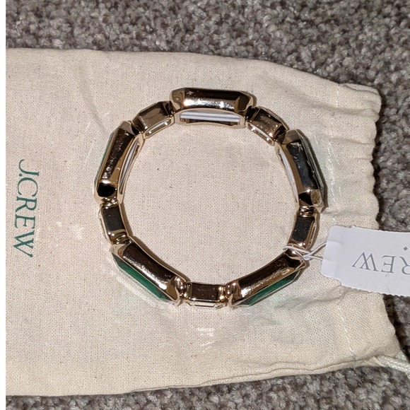 J.Crew Gold Tone Emerald Green Faceted Gem Stretch Bracelet NWT $45 - Picture 5 of 7